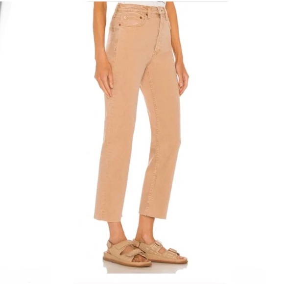 RE/DONE 70’s Ultra High Rise Stove Pipe Jeans Washed Khaki Size 25 - Picture 2 of 14